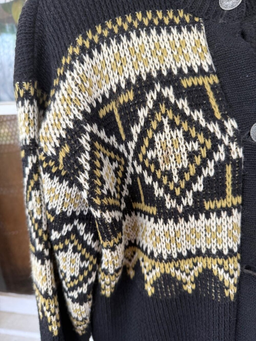 Vintage 50s Womens Nordstrikk Norway Cardigan Black Tan Size L - Picture 4 of 14
